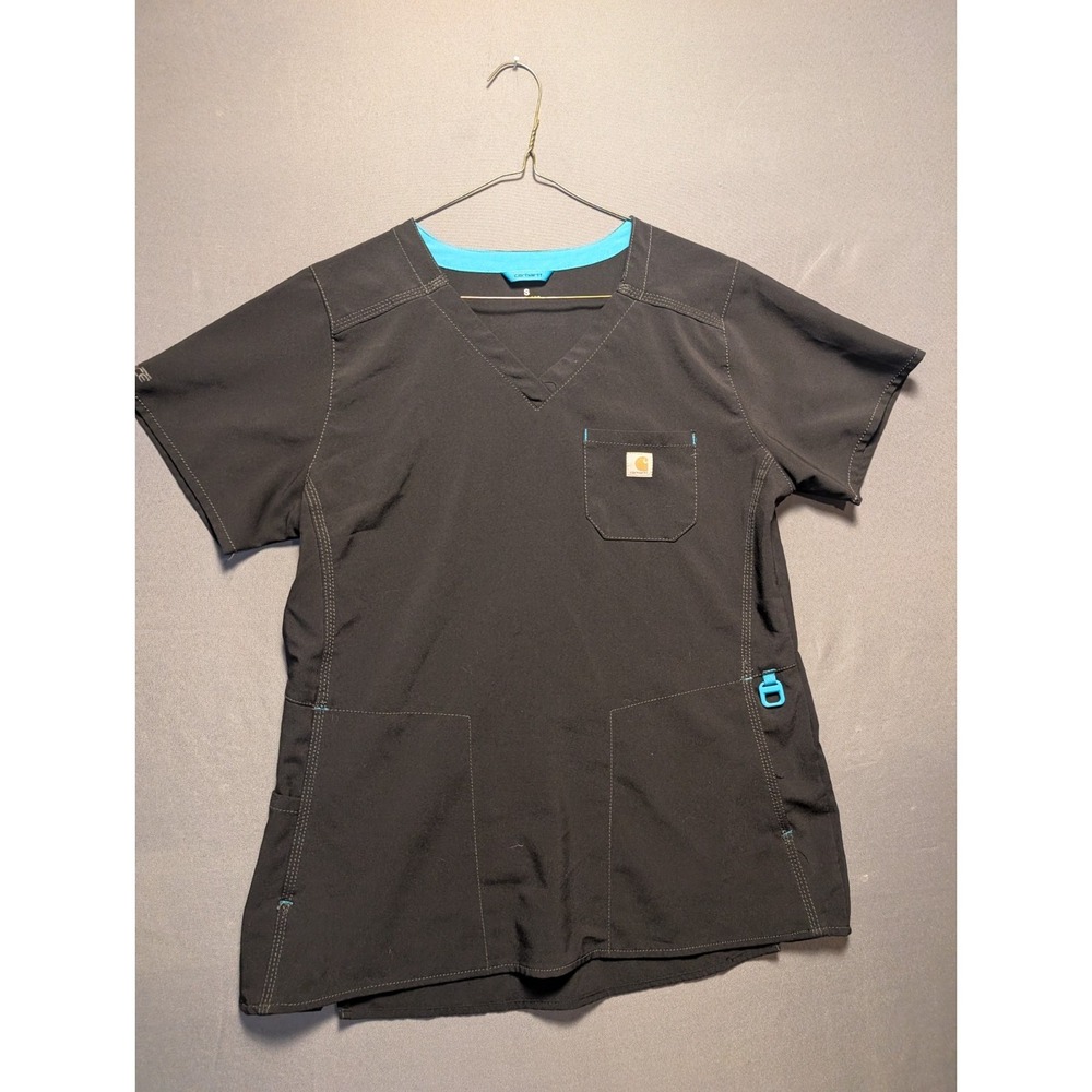 Carhartt Force Scrub Top Womens Small Black Medical Moisture Wicking Logo V-Neck